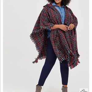 Torrid Ruana plaid red and green wrap reversible